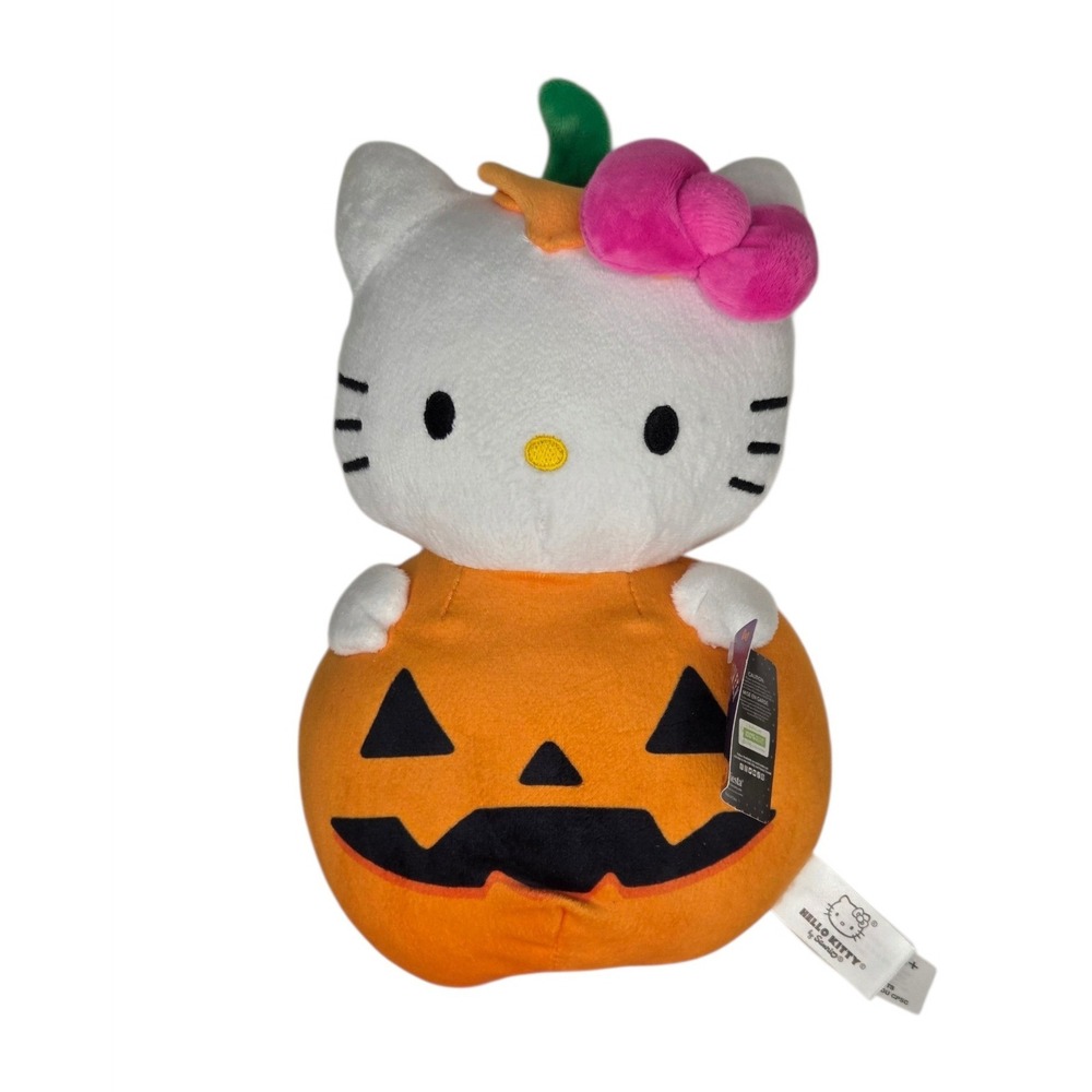 Hello Kitty Halloween Pumpkin Plush 12" Sanrio Jack-O-Lantern Orange Pink Bow